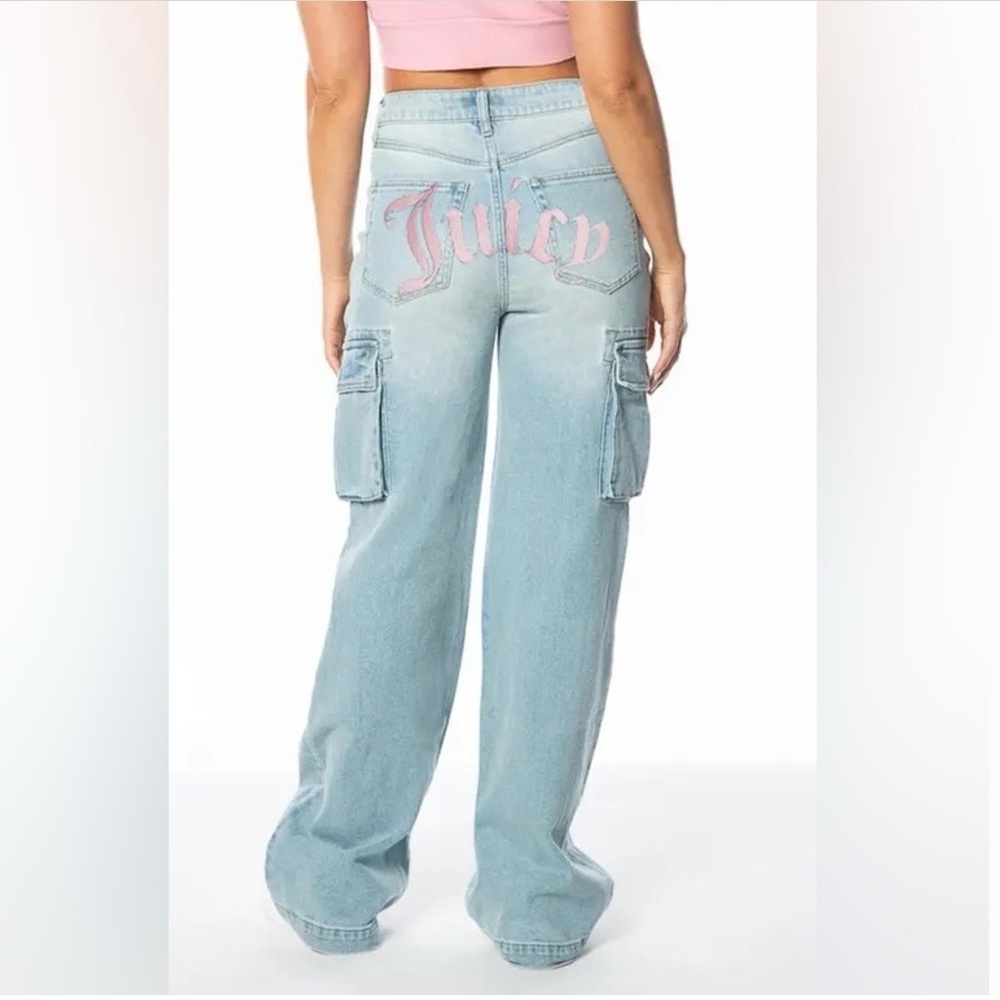 Juicy Couture 5 (27) NWT Wide Leg Cargo Jeans Light Wash High Rise Women’s New